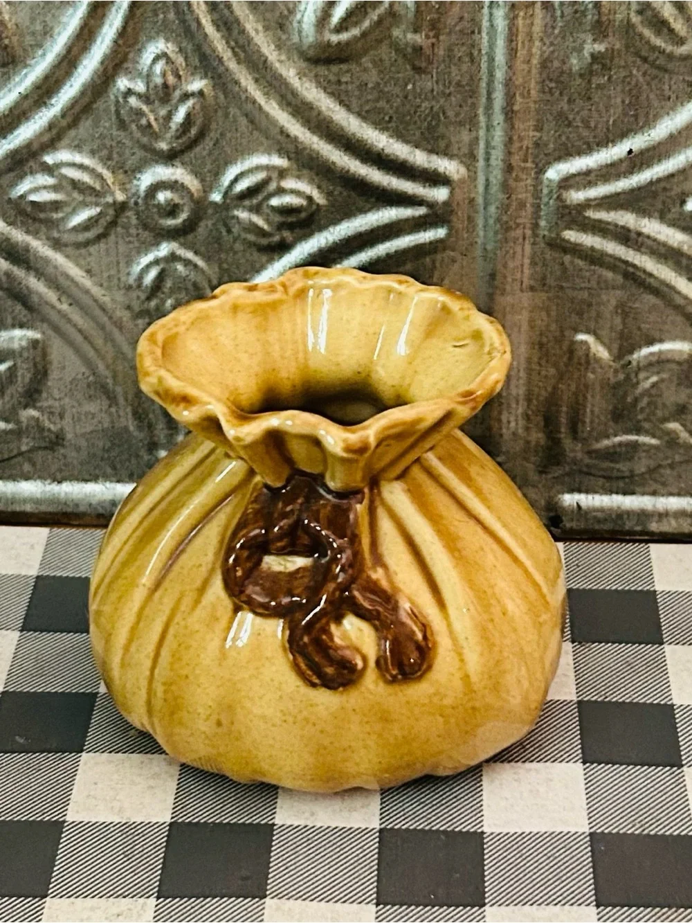Ceramic Money Bag Figurine - Yellow